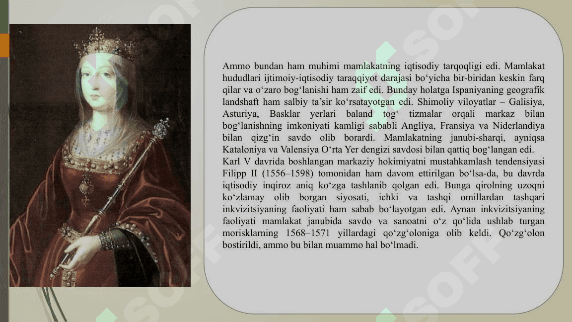 XVI-XVII asrning birinchi yarmida Ispaniya”  mavzusida taqdimot tayyorlash. 3