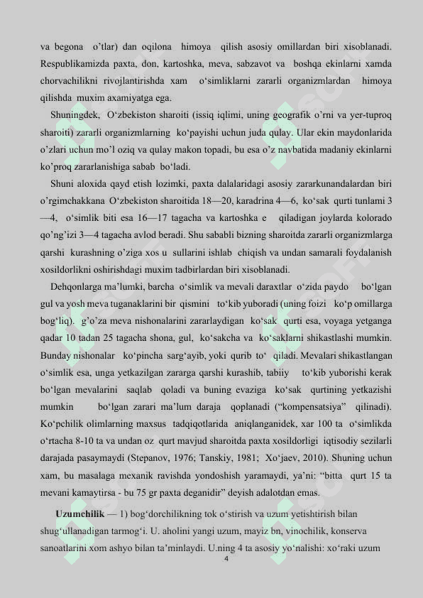 Tokzor zararkunandalariga qarshi kurash choralari kurs ishi 4