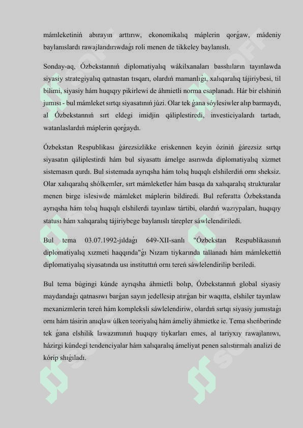 Ózbekstanda ayrıqsha hám tolıq huqıqlı elshilerdi tayınlaw tártibi. 3