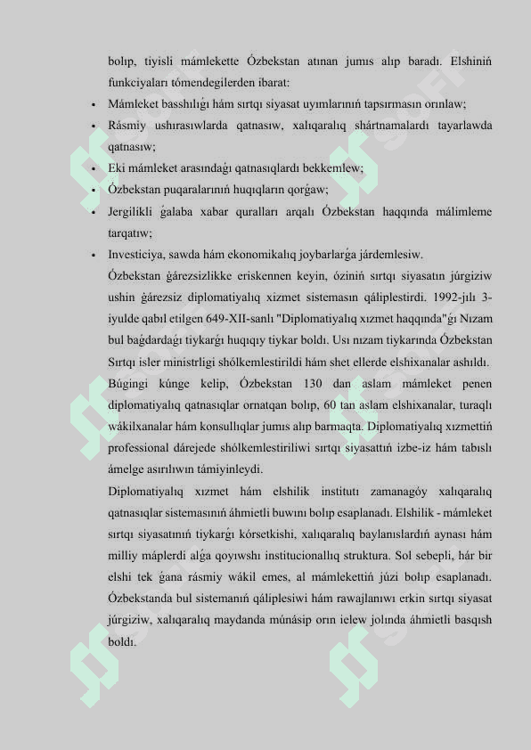 Ózbekstanda ayrıqsha hám tolıq huqıqlı elshilerdi tayınlaw tártibi. 5