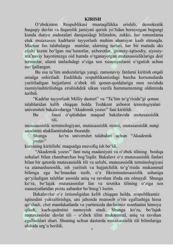 AKADEMIK YOZUV O‘quv qo‘llanma (1 bosqich bakalavriat bo‘limi talabalari uchun ) 3