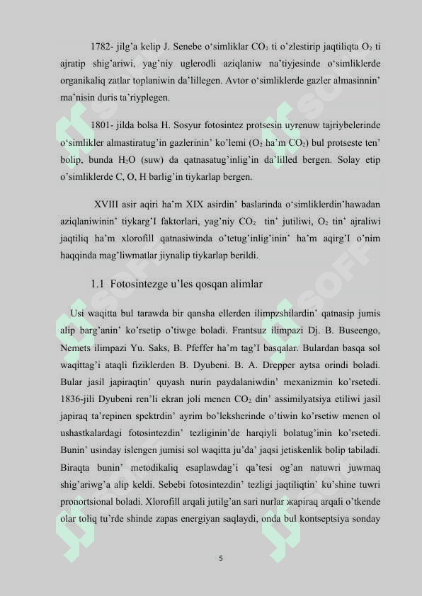 Fotosintez tabiyatta tutqan orni 5
