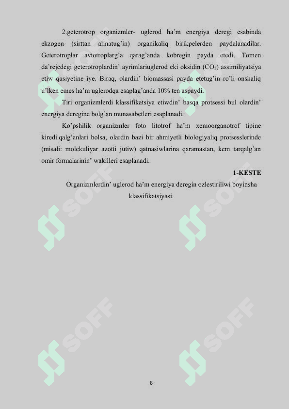 Fotosintez tabiyatta tutqan orni 8