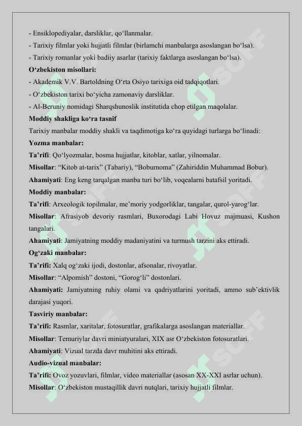 Tarixiy manbalar va ularning asosiy turlarini o‘rganish 25 3