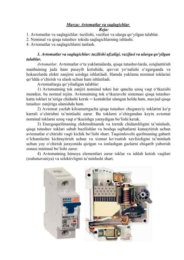 Elektr avtomatlar va saqlagichlar.