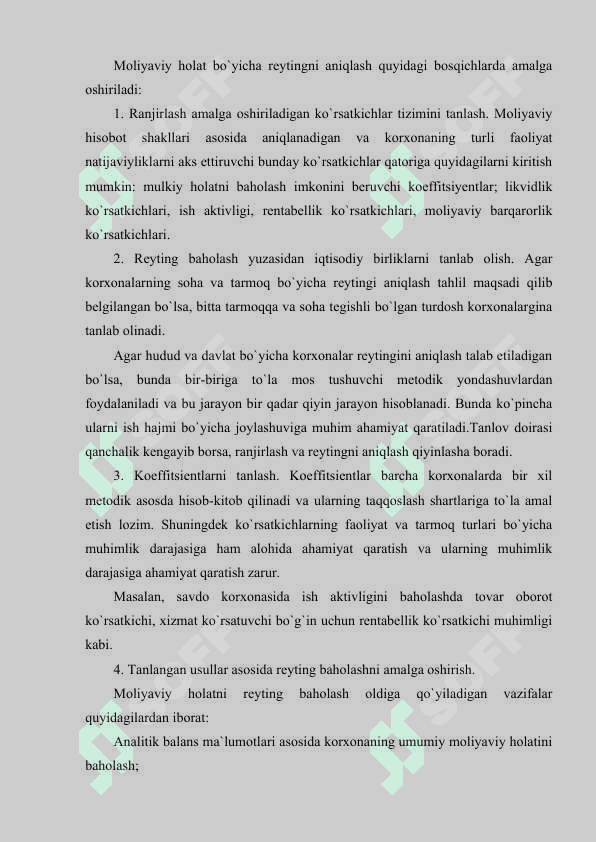 Korxonalar moliyaviy holatini reyting baholash va tahlil qilish 6