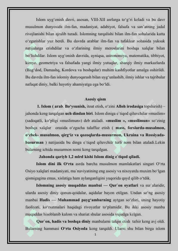 “Islom Uyg‘onish davrida fan” Mavzu bo‘yicha  Referat yozish. 2