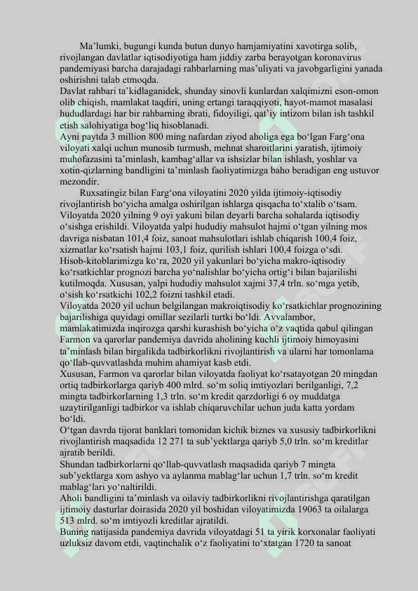 FARG'ONA VILOYATINING MA'MURIY HUDUDIY TARKIBI VA IJTIMOY IQTISODIY RIVOJLANISH XUSUSIYATLARI 2