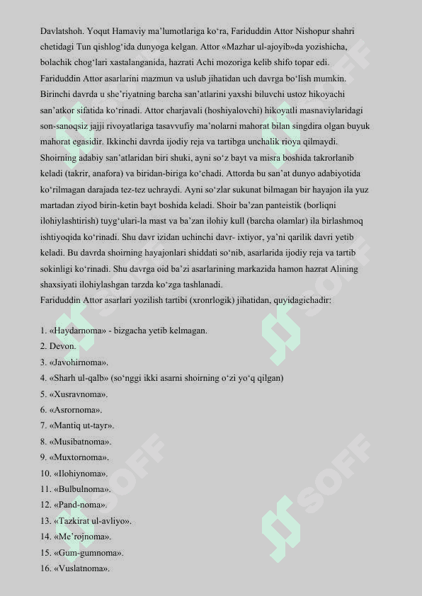 FARIDUDDIN ATTOR VA UNING “MANTIQ UT-TAYR” TAVHID FALSAFASI 7