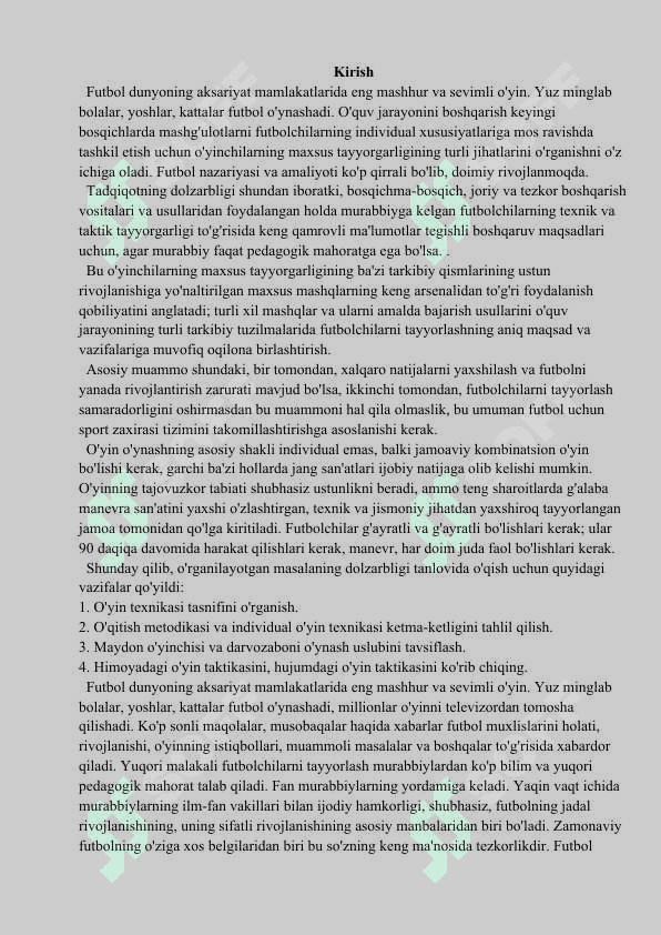 FUTBOL O'YINI TEXNIKASI VA O'RGATISH METODIKASI 2
