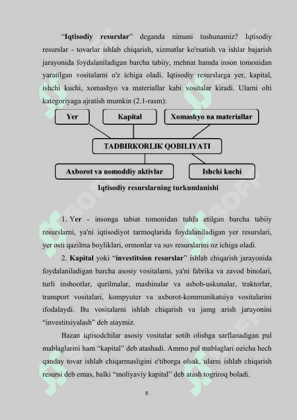 IQTISODIY RESURSLAR VA  EHTIYOJLARNING QONDIRILISH DARAJASI  O`RTASIDAGI BOG`LIQLIK 8
