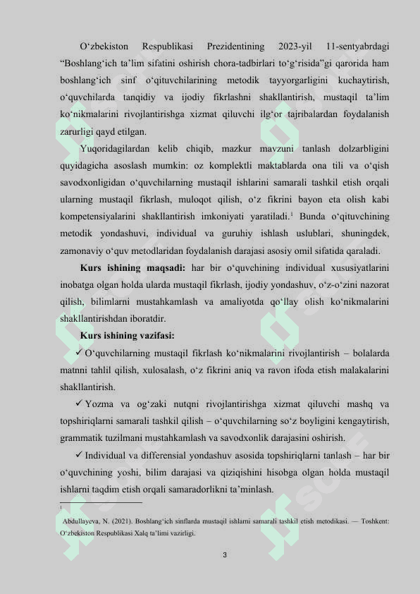 Oz komplektli maktab boshlang‘ich sinflarda ona tili va o‘qish savodxonligidan o‘quvchilarning mustaqil ishlarini uyushtirish 3