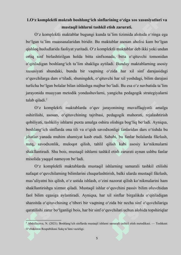 Oz komplektli maktab boshlang‘ich sinflarda ona tili va o‘qish savodxonligidan o‘quvchilarning mustaqil ishlarini uyushtirish 5