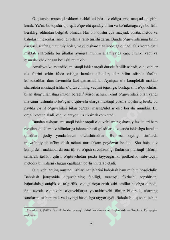 Oz komplektli maktab boshlang‘ich sinflarda ona tili va o‘qish savodxonligidan o‘quvchilarning mustaqil ishlarini uyushtirish 7