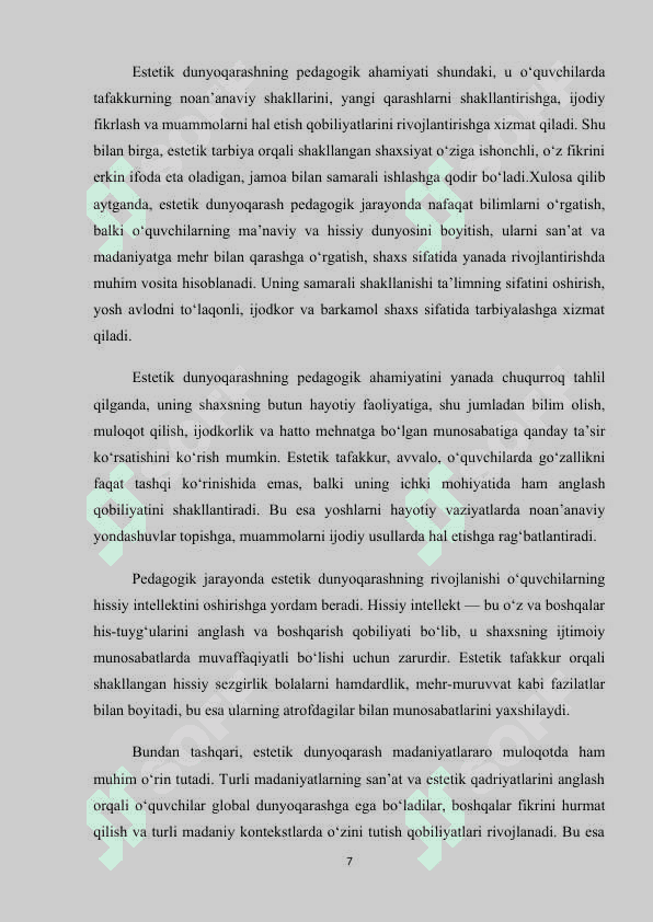 O‘QUVCHILARDA ESTETIK DUNYOQARASHNI SHAKLLANTIRISH 7