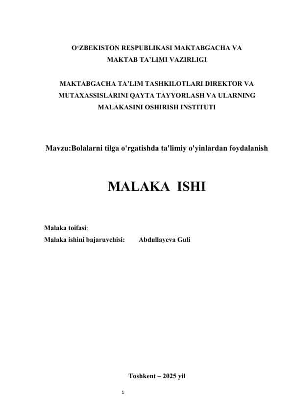 Bolalarni tilga o'rgatishda ta'limiy o'yinlardan foydalanish