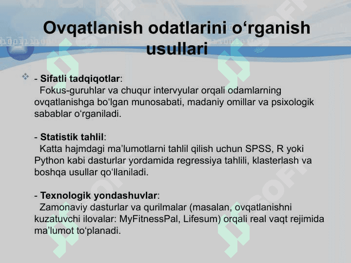 Aholi orasida ovqatlanishni o‘rganish va unga baho berish 8