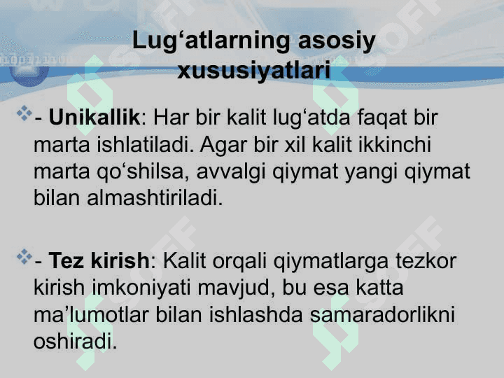 Lugʻatlar va ularning elementlari bilan ishlash C# dasturlash tilda 6