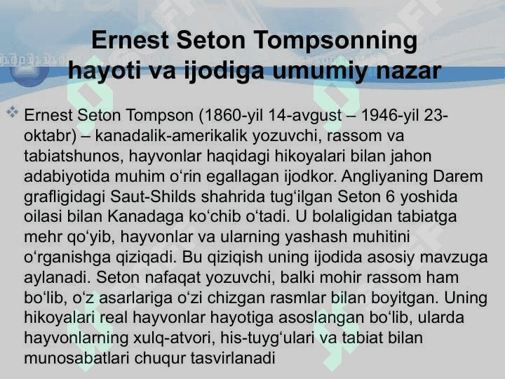 Ernest seton tompson,, lobo’’ hikoyasi 3