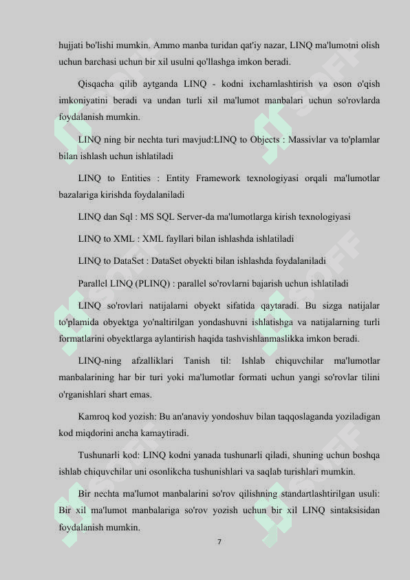LINQ SO'ROVLARIDAN FOYDALANGAN HOLDA TURLI TURLAR VA STRUKTURNI BIR-BIRIGA AYLANTIRISH 7