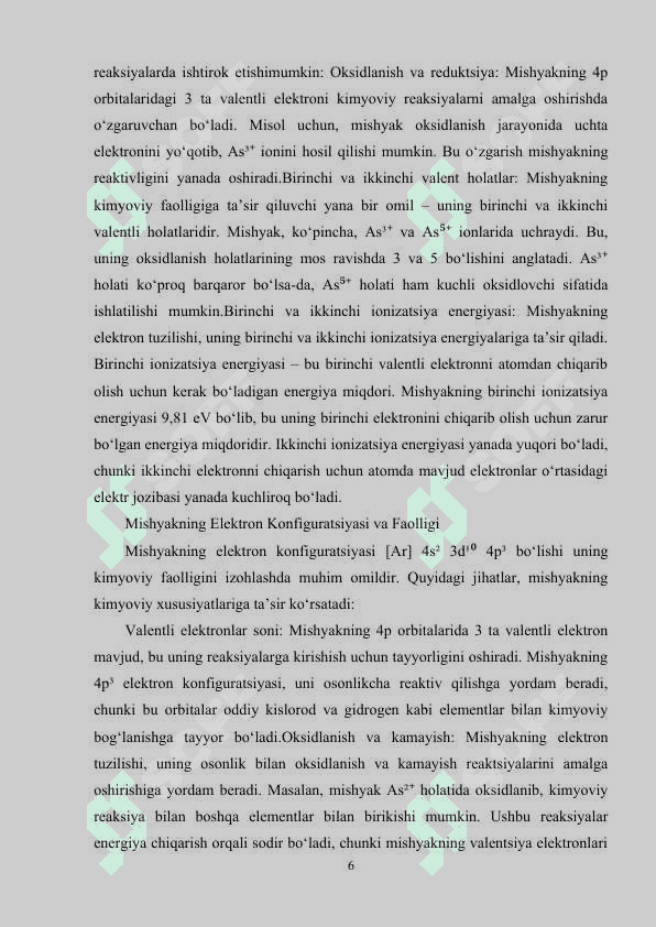 mishyak olinishi kimyoviy va fizikaviy xossalari 6