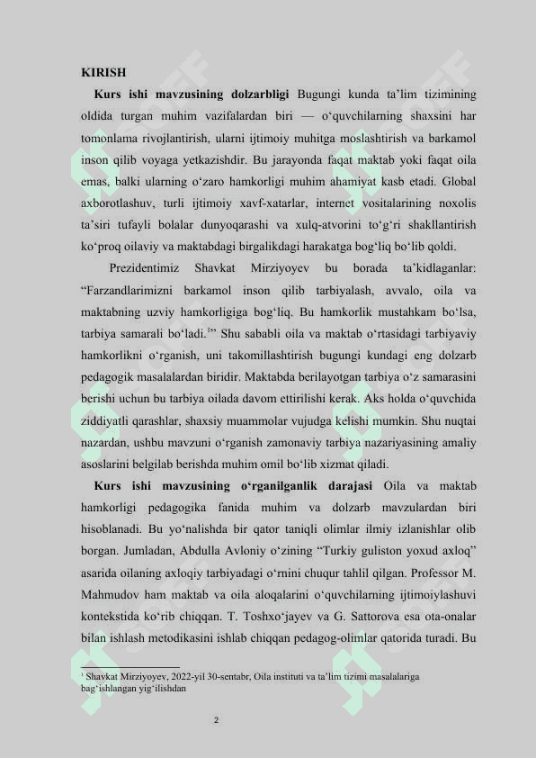 Oila va maktab hamkorligining tarbiyaviy jarayonga ta’siri kurs ishi 2