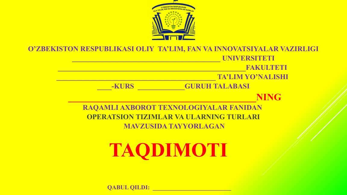 Operatsion tizimlar va ularning turlari