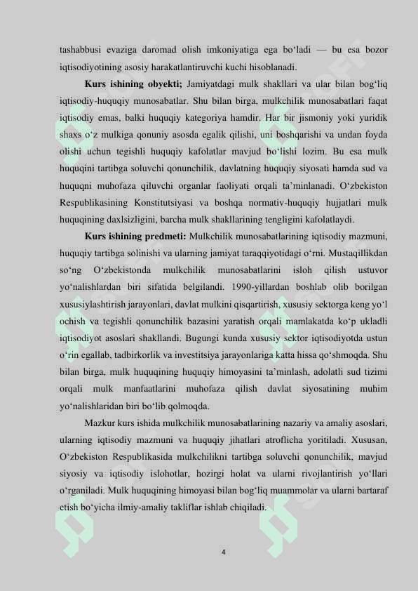 Mulkchilik munosabatlarining mohiyati va ularning huquqiy-iqtisodiy jihatlari. 4