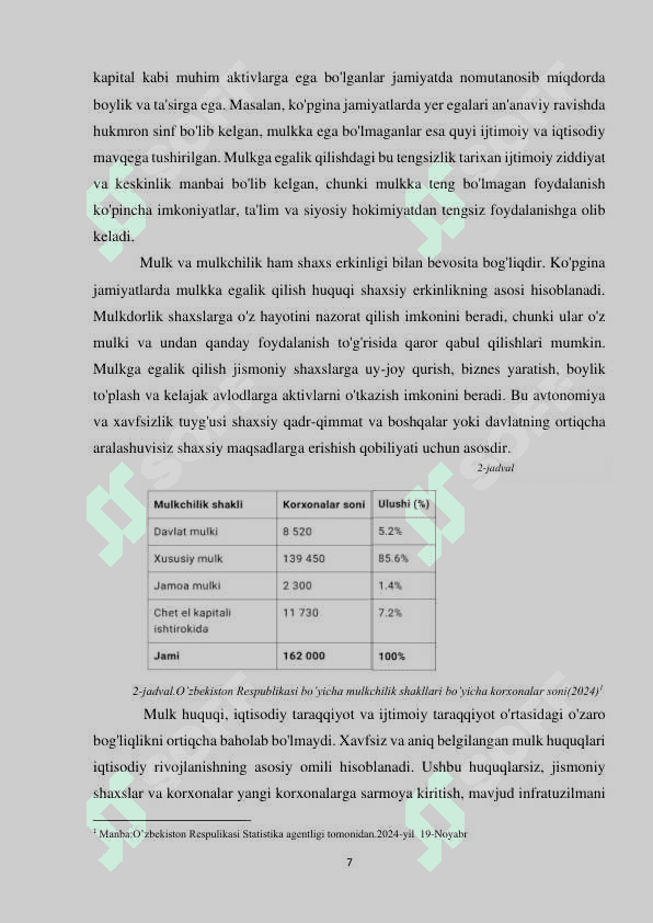Mulkchilik munosabatlarining mohiyati va ularning huquqiy-iqtisodiy jihatlari. 7