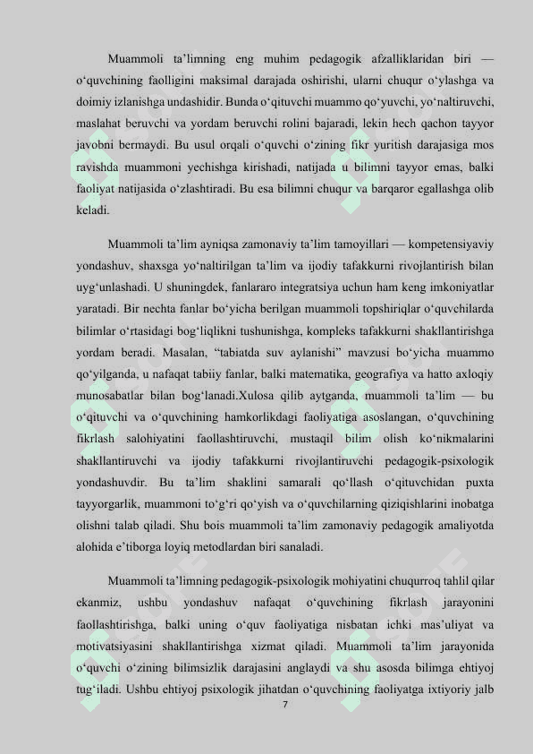 BOSHLANG‘ICH SINFLARDA MUAMMOLI TA’LIM METODIKASINING QO‘LLANILISHI 7