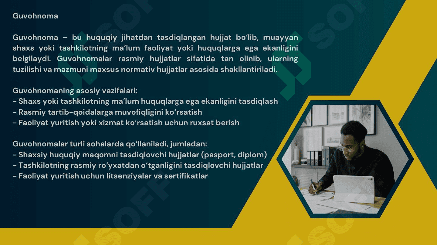 Guvohnoma yoʻriqnoma nizom ustav 4