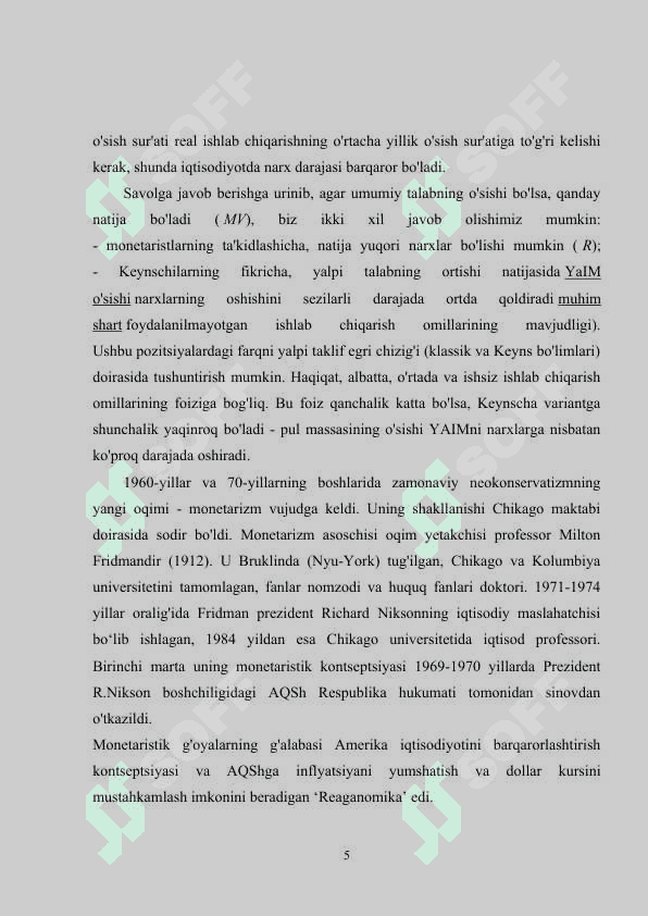 Monetarizm. Institutsionalizm. Neoliberalizm rivojlanishi 6