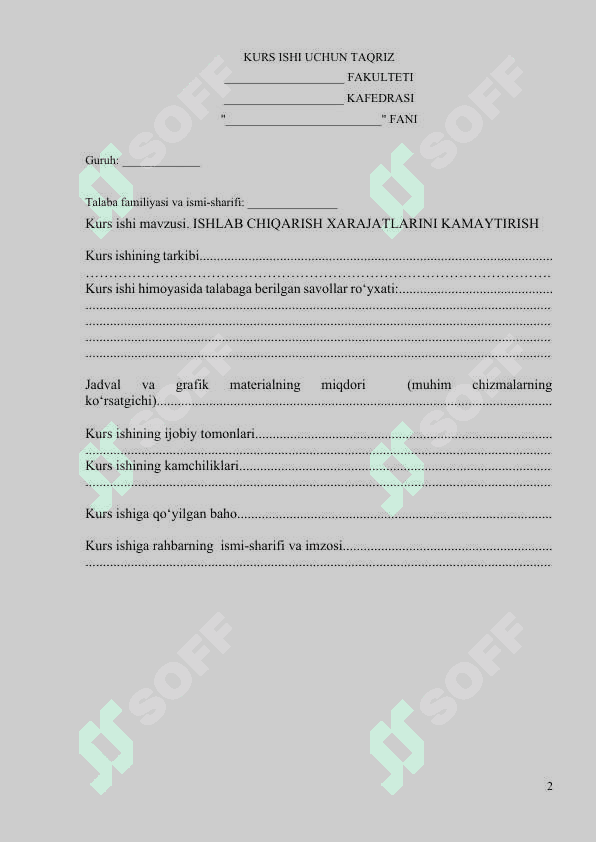 ISHLAB CHIQARISH XARAJATLARINI KAMAYTIRISH 2