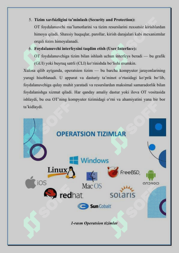 Operatsion tizimlarning xossalari. Operatsion tizimlar yadrosi 5