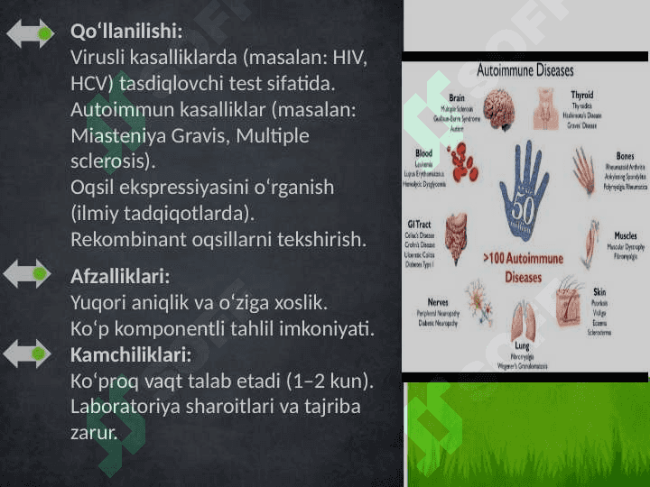 IFA,immunoblot,PZR,radioimmun reaksiyalarining yuqumli kasalliklar tashxisida qoʻllanishi, qoʻyish texnikasi 6