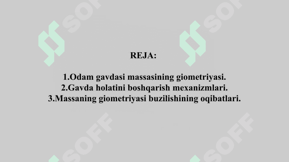 Odam gavdasi massasining giometriyasi. Biologik tizim sifatida gavda holati va harakatlarni boshqarish. 2