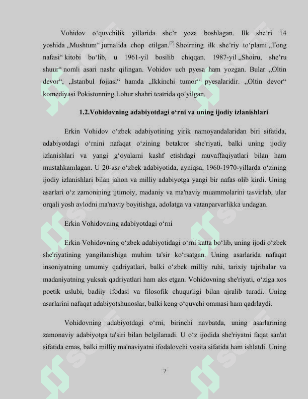 ERKIN VOHIDOVNING "YOSHLIK" DEVONIDA YOSHLIK , VATAN VA SEVGI MOTIVLARI TALQINI 7