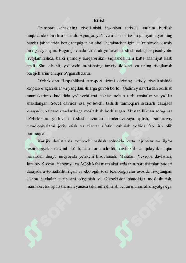 Oʻzbekiston Respublikasi va xorijiy davlatlarda yoʻlovchi tashishning rivojlanish tarixi 3
