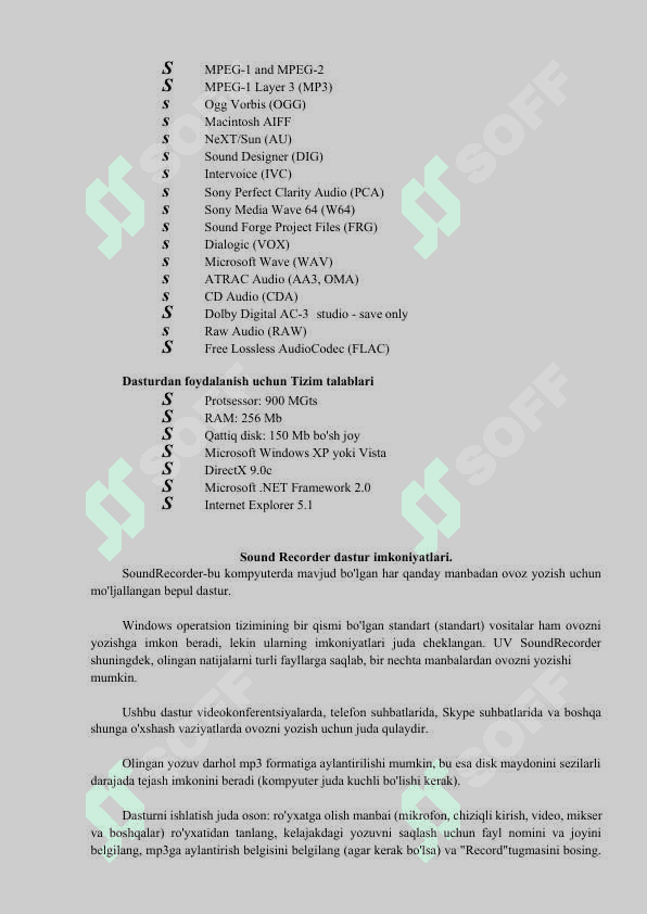 SoundForge, Sound Recorder, SonicFoundry dasturlar imkoniyatlari. 2