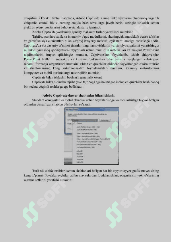 Adobe Captivate dastur imkoniyatlari. 2