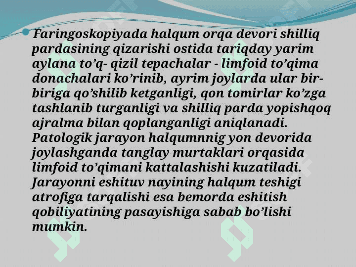 Surunkali faringitetiologiya, klinika, differensial tashhislash,davolash 8