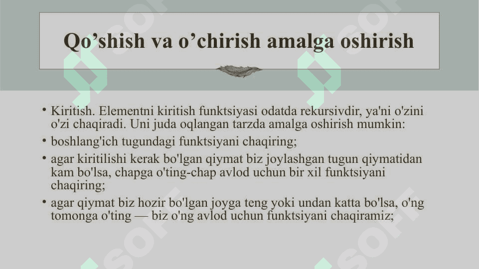 Ikkilik daraxtga element qoshish element ochirish va qidiruv algoritmlari 5