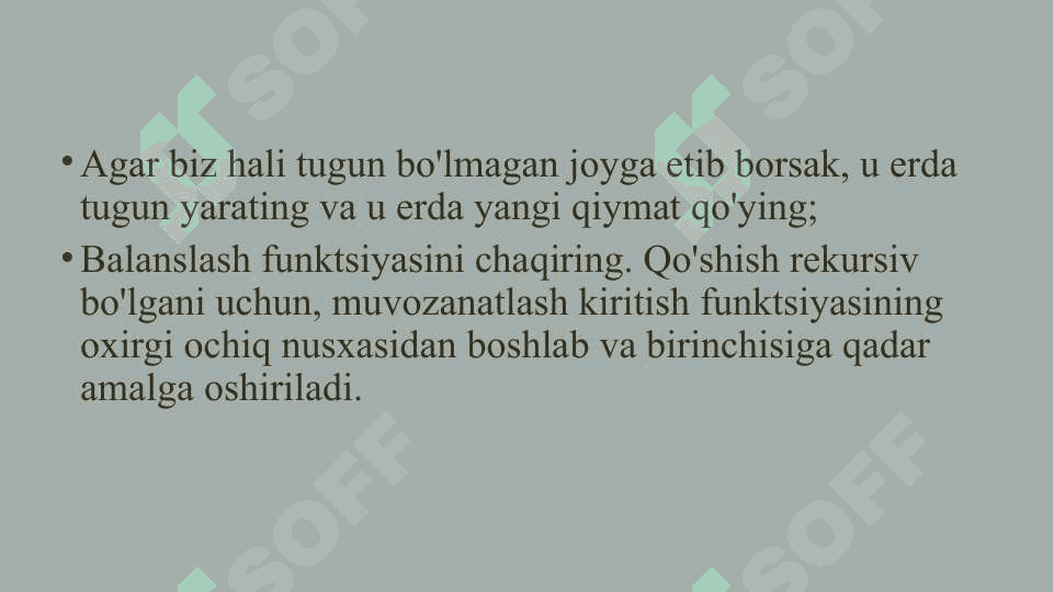 Ikkilik daraxtga element qoshish element ochirish va qidiruv algoritmlari 6