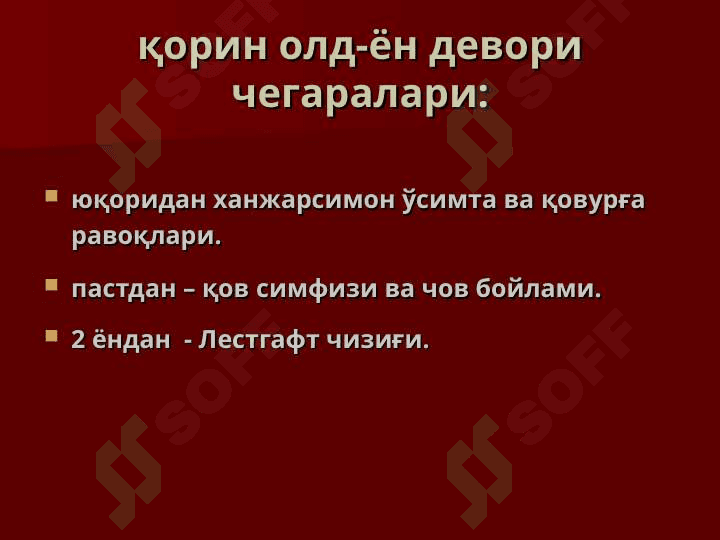 ҚОРИН ОЛД-ЁН ДЕВОРИНИНГ КЛИНИК АНАТОМИЯСИ. ҚОРИН ТАШҚИ ЧУРРАЛАРИ ВА УЛАРДАГИ ОПЕРАЦИЯЛАР 3