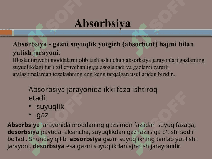 Gaz oqimlarini ABSORBSIYA bilan tozalash 2