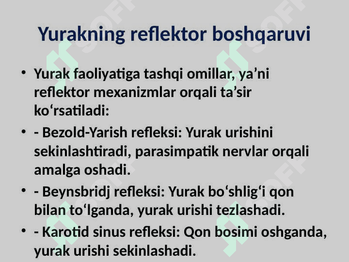 Boshqarishning yurak ichi mexanizmlar Azolarda qon aylanishning o‘ziga xosligi 5