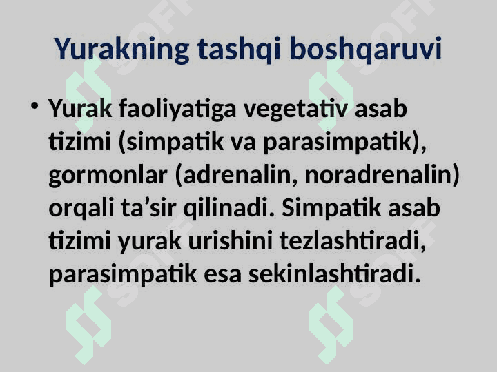 Boshqarishning yurak ichi mexanizmlar Azolarda qon aylanishning o‘ziga xosligi 7