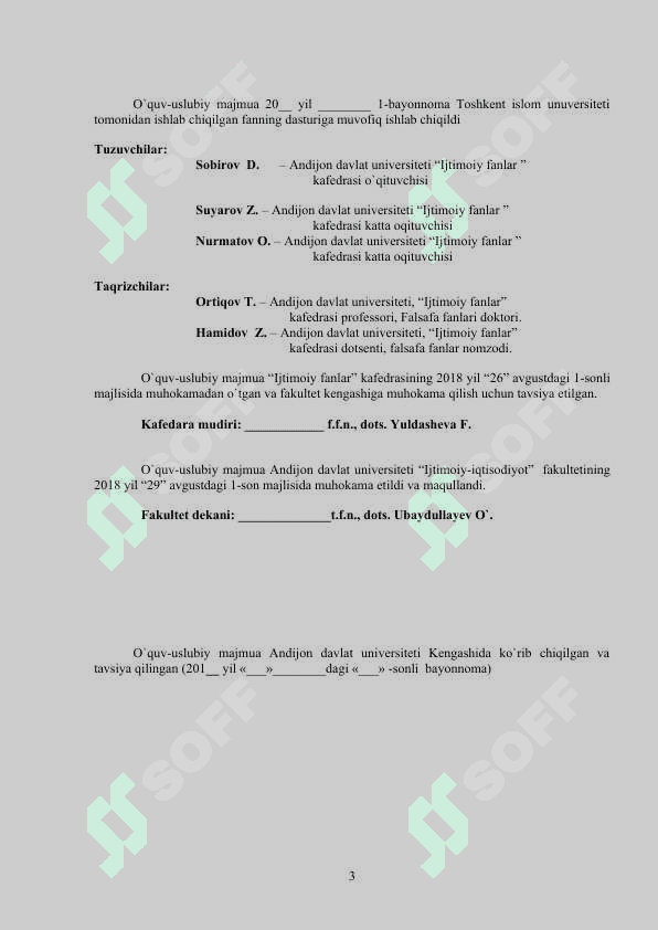 DINSHUNOSLIK  O`QUV – USLUBIY MAJMUA 3