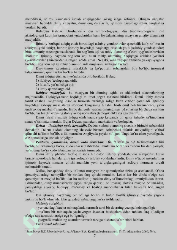 DINSHUNOSLIK  O`QUV – USLUBIY MAJMUA 7