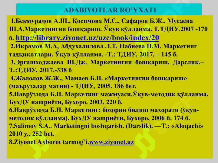 “Marketing” fanining predmeti va nazariy asoslari 3